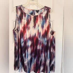 Torrid Womens Size 2 Satin Sleeveless Blouse Top Watercolor Blue Purple Keyhole